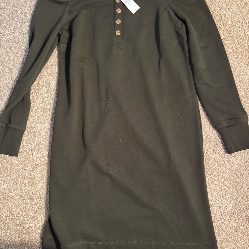 LOFT Dark Green Button-Up Dress